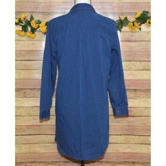 Old Navy Blue Denim Chambray Pullover Short Mini Shirt Dress Size M Casual - Picture 6 of 9
